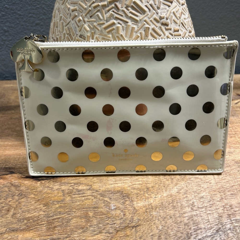 ❌❌❌SOLD❌❌❌Kate Spade New York Gold Polka Dot Ponche Pencil Case Makeup Bag